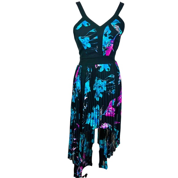 Bebe Black Floral Print High/Low Dress - Picture 2 of 10